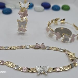 Butterfly Jewelry Set in Gold, Silver, and Pink